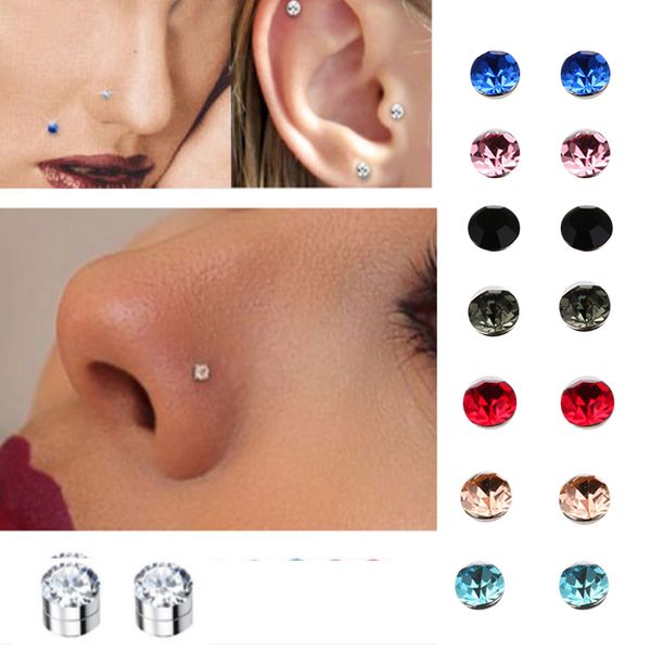 

5mm crystal Magnetic stud earring Fake magnet Nose Ear Lip Stud non piercing tragus nose stud 8 pairs/ pack L18101106