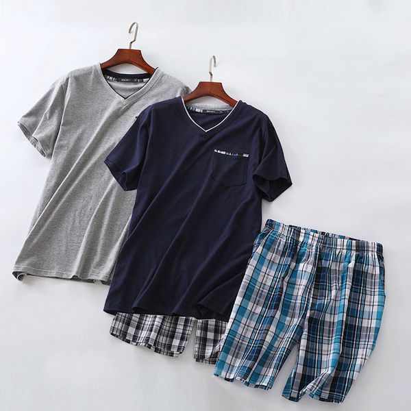 

plus size summer short sleeved shorts pyjamas suit european version men cotton pajamas sets simple casual mens sleepwear pijamas, Black;brown