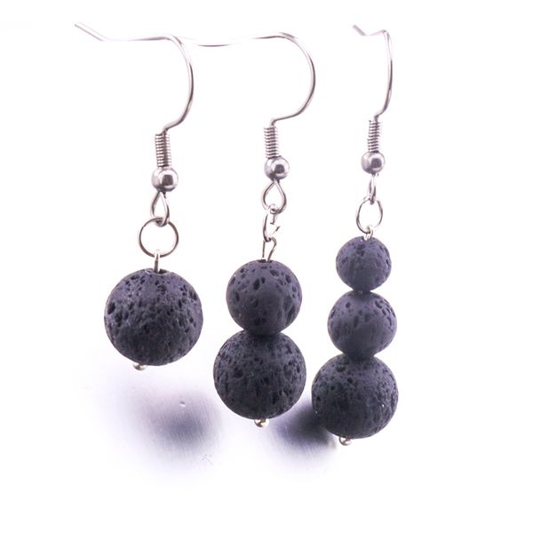 

6mm 8mm 10mm black lava stone earrings diy aromatherapy essential oil diffuser dangle earings jewelry for women, Silver