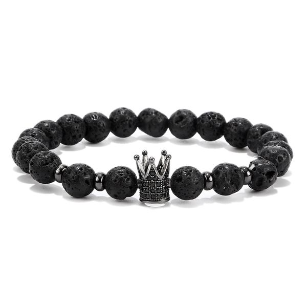 

trendy lava stone pave cz imperial crown and helmet charm bracelet for men or women bracelet jewelry pulseira hombres, Black