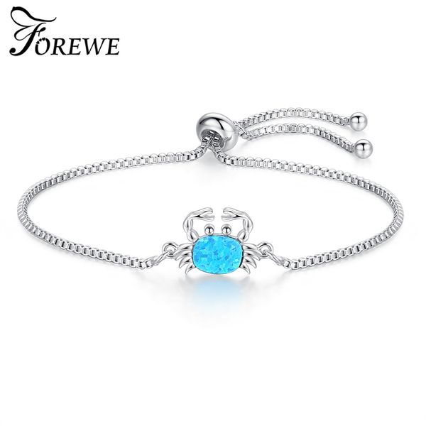 

forewe ocean style blue fire opal crab charm bracelet silver chain adjustable bracelets for women girl summer jewelry gift, Black