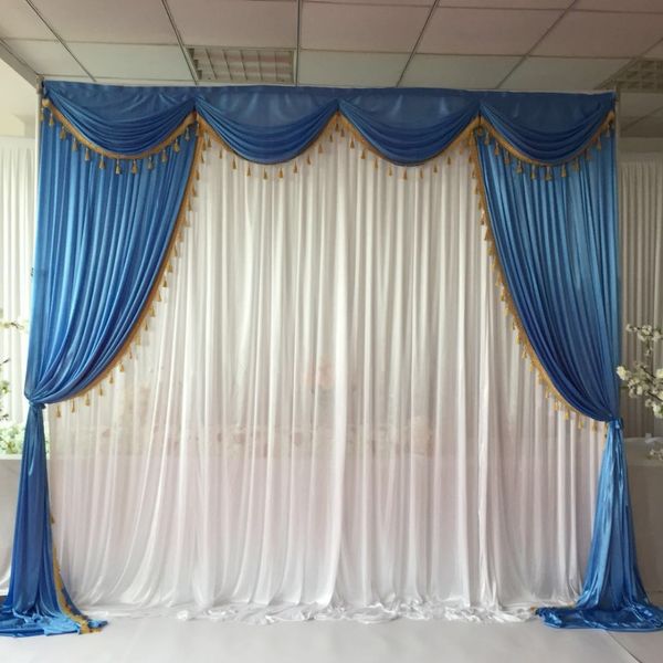 Venda quente azul branco gelo seda 3m x 3m swags cortinas com borlas 1 peça frete grátis para cenário de casamento cortina de casamento