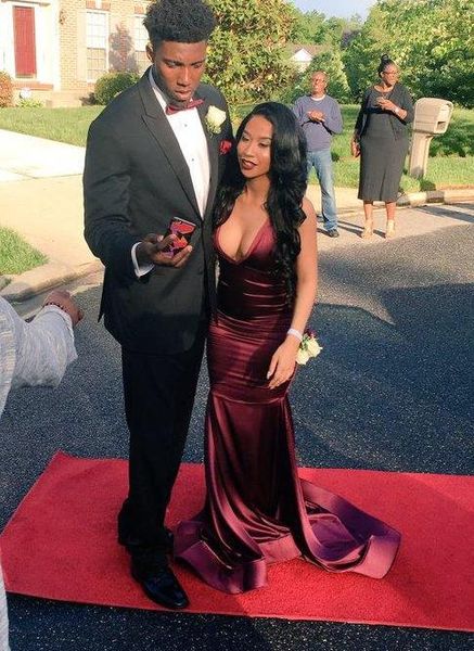 

burgundy prom dress mermaid new arrival plunging v neck evening dresses custom made long backless formal party gowns, Black