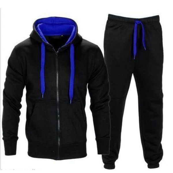 

vertvie 2018 autumn men sportswear men's clothing suit male clothing set hoodie+pant running set mens tracksuit athleisure suit, Black;blue