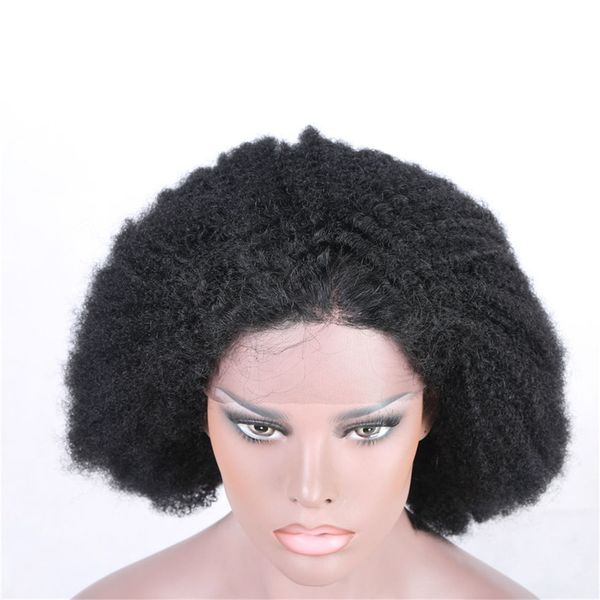 

afro curly front lace brazilian wig human hair remy vrigin natural color 130% density swiss lace baby hair woman active demand hand-made, Black;brown