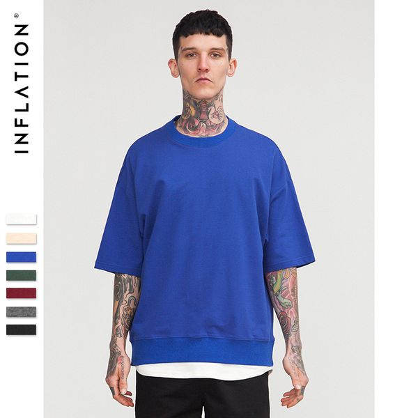 

inflation 2018 spring summer cotton t-shirt brand clothing solid casual drop shoulder tee hip hop highstreet tshirt 8160s, White;black