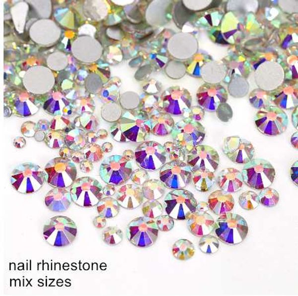 

1000pc non fix rhinestone mix size (ss3-ss12) crystal clear glass flatback crystal strass for nail decoration y2891, Black