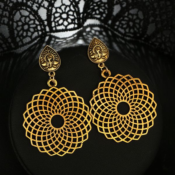 

vintage boho lotus drop earrings for women bohemian ethnic hollow out long hanging dangle earrings femme 2018 fashion jewelry, Silver