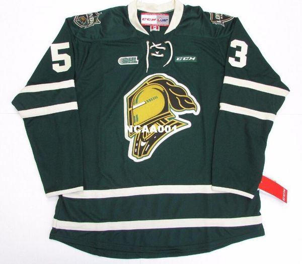 

real men real full embroidery #53 bo horvat ohl london knights green ccm premier 7185 jersey or custom any name or number hockey jersey, Black;red