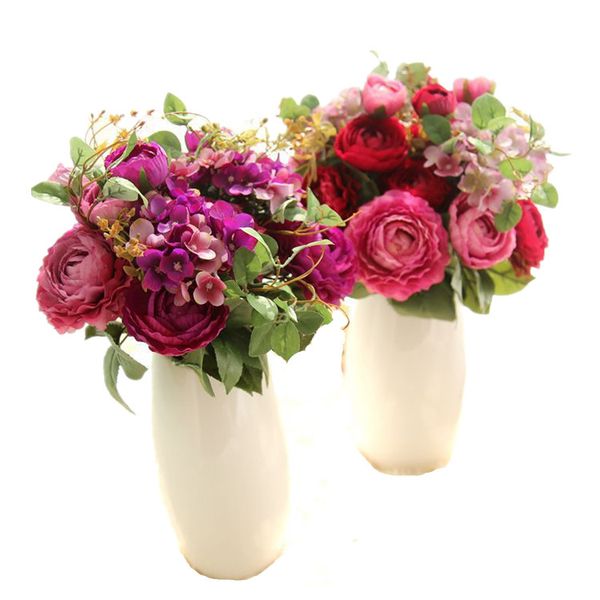 Acheter Gros Artificiel Mixte Thé Rose Hortensia Bouquet De Fleurs Pour Lameublement De Mariage Fleurs Décoration Livraison Gratuite De 915 Du