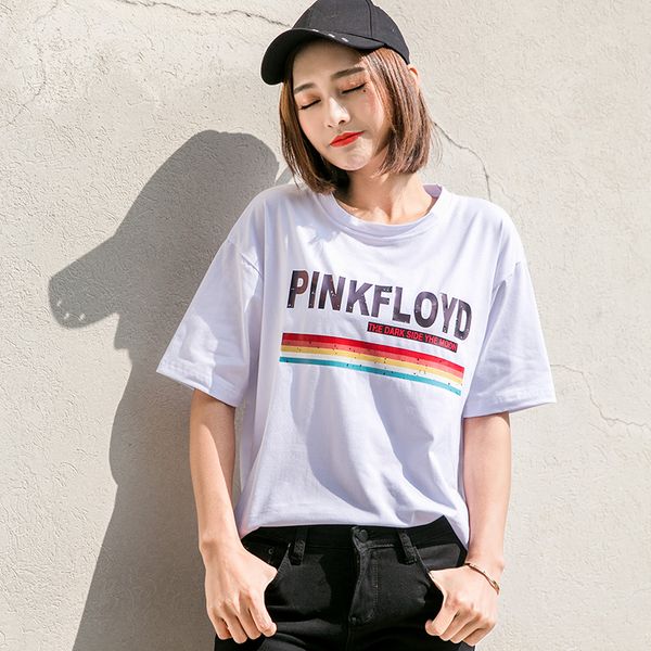 

Женская футболка Pinkfloyd Letter Print Maglietta Donna Футболка с тесемкой из хлопчатобумажных топов для женщин Летняя футболка