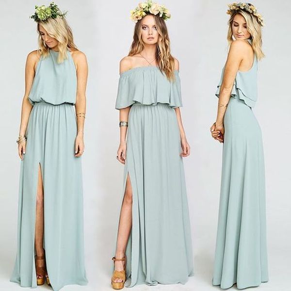 

white blue black chiffon long bridesmaid dresses country bateau floor length backless wedding guest dress bhldn, White;pink