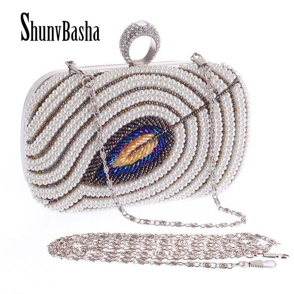 

luxury pearl clutch bags women purse diamond chain white evening bags for party wedding black bolsa feminina