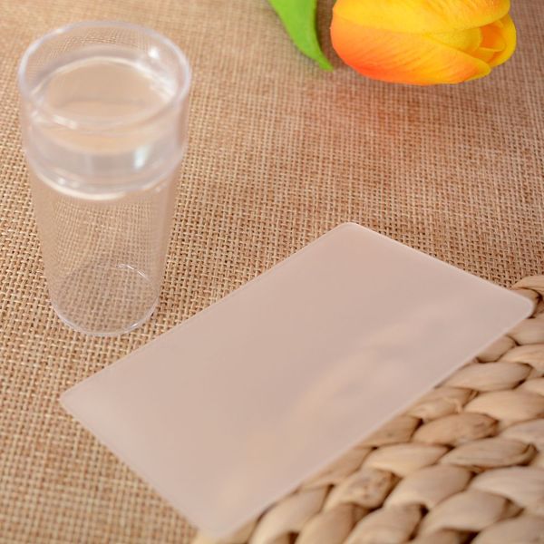

new design pure clear jelly silicone nail art stamper scraper with cap transparent 2.8cm nail stamp stamping tools, White
