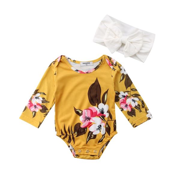 

2pcs pudcoco cute newborn baby girl long sleeve floral bodysuit jumpsuit headband clothes cotton outfits, Blue