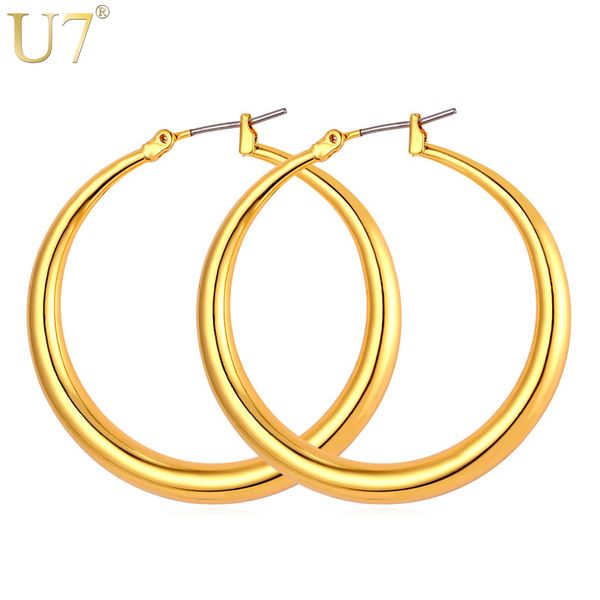 

whole saleu7 round earrings wives fashion jewelry wholesale silver/gold color large circle huggie hoop earrings for women gift e424, Golden;silver