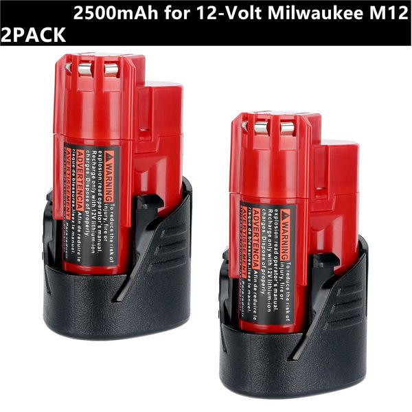 

2Pack 12V Lithium Battery 2500mAh for 12-Volt Milwaukee M12 RED Lithium-ion Compact Battery Packs 48-11-2420 48-11-2401 48-11-2411 48-11-244