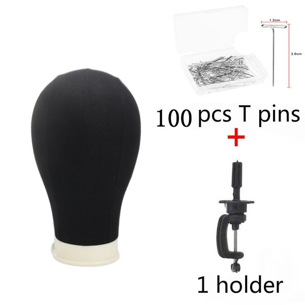 

canvas black head cork pruik display stand stof overdekt training mannequin head making cap hair extensions style mode, White