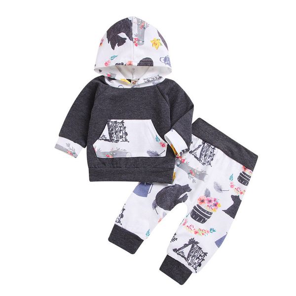 

toddler baby boy long sleeve hooded long pants outfits set clothes 0-24m, White