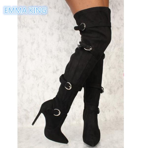 Großhandel EMMA KING Winter Stiletto Heels Overknee Stiefel Overknees Stiefel mit Stilettos Veloursleder Damen Winter