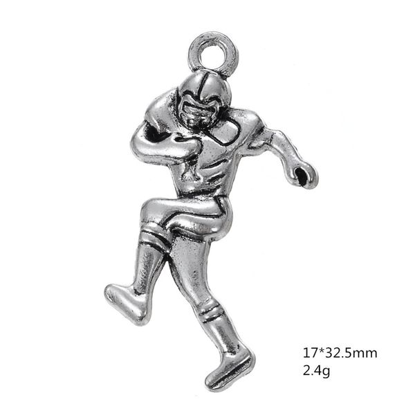 

2021 jewelry football player figure charms sports fan charm for bracelet, Bronze;silver
