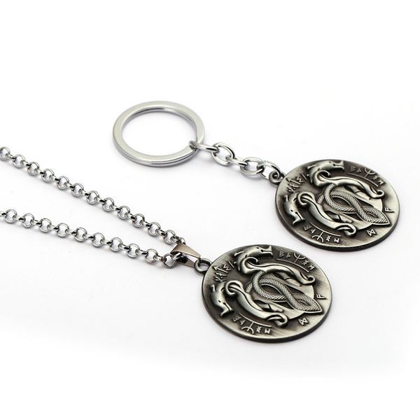 

god of war 4 kratos necklace game women statement pendant round metal snake pwttern keyring men choker geometric, Silver