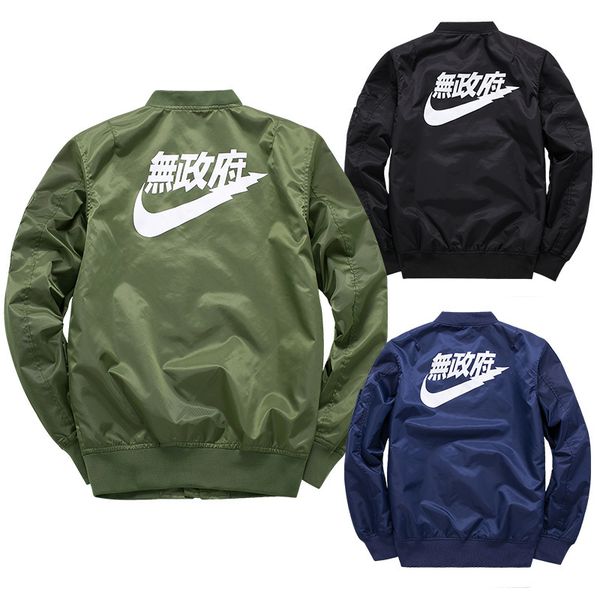 

Polyester Pilot Jackets Kanji Black Green Flight Japanese MERCH BOMBER MA-1 Coats Jackets Zipper Male Clothing Outwears Plus Mens Jackets