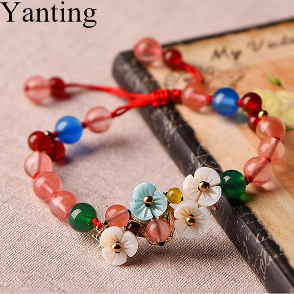 

yanting sweet pink watermelon crystal bracelets for women shell flower handmade knitted bracelet simple style female gift 043, Black