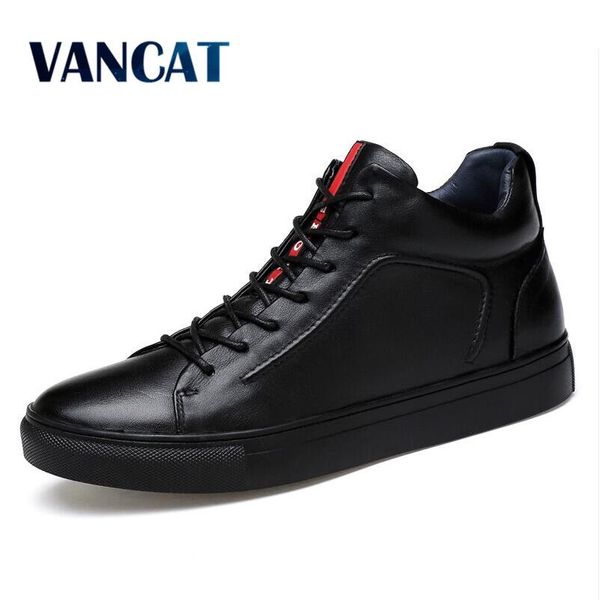 

vancat big size men shoes genuine leather men ankle boots black snow boots winter warm shoes with fur