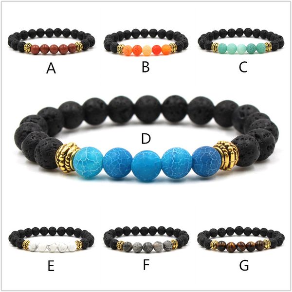 

8mm natural stone lava black rock beads agate turquoise tiger's-eye bracelet essential oil perfume diffuser bracelet