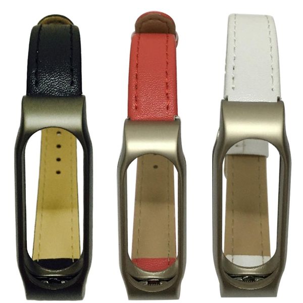 

new metal case leather strap for millet bracelet 2 leather wristband light sense smart men and women wristband wrist, Black;brown