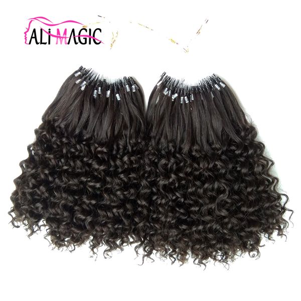 Micro Loop Extensões de Cabelo 100% Humano Micro Bead Links Machine Made Remy Anéis Micro Extensões de Cabelo Humano 12-26 polegada Kinky Curly Barato