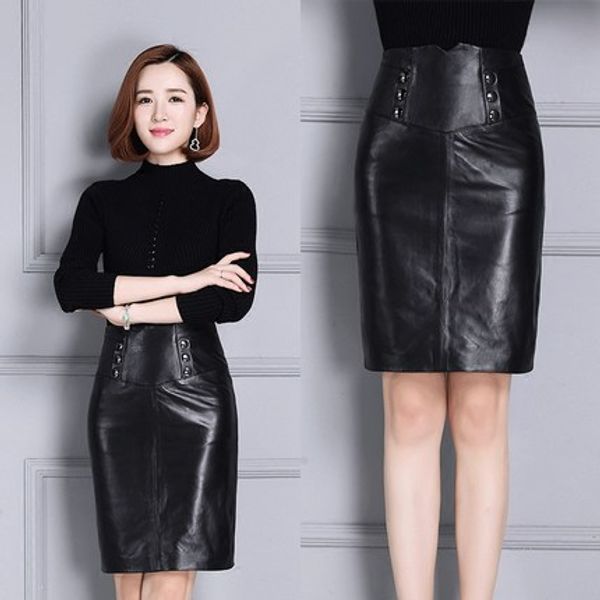 

leather skirt wrap hip leather skirt, Black