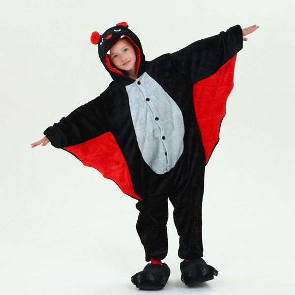 

cute children one-piece pajamas animal bat cosplay onesie pajamas for 3-10years kids boys girls soft flannel sleepwear nightwear, Blue;red