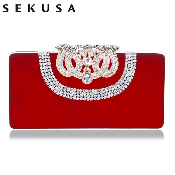 

sekusa velvet diamonds women small day clutches metal crown rhinestones evening bags wedding party crystal handbags