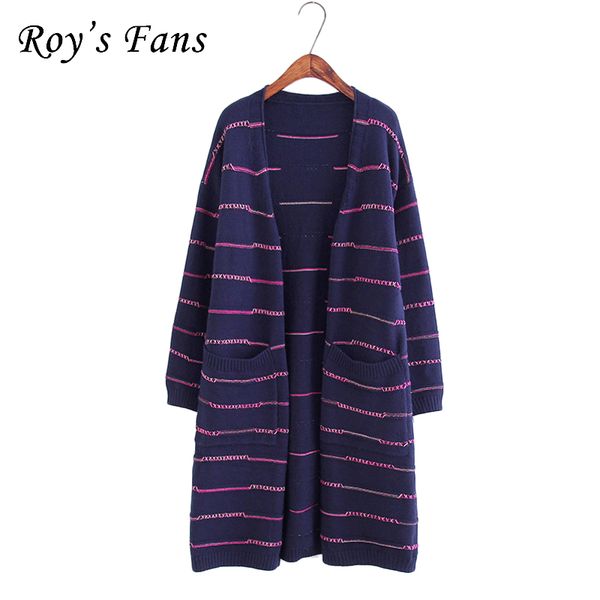 

roy's fans fashion women striped sweater long sleeve pockets casual cardigan for women autumn open stitch sweater, White;black