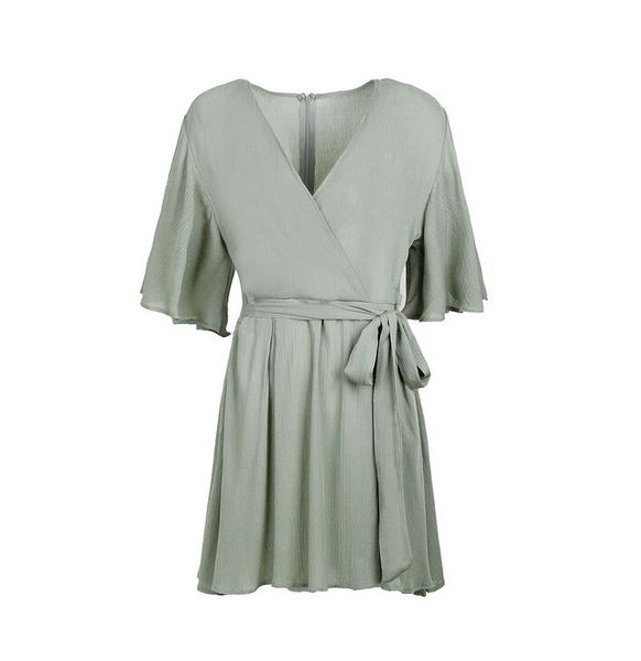 

2018 summer new large size women's clothing solid color v-neck casual gathered-waist slim dress mid waist a-line skirt, Black;gray