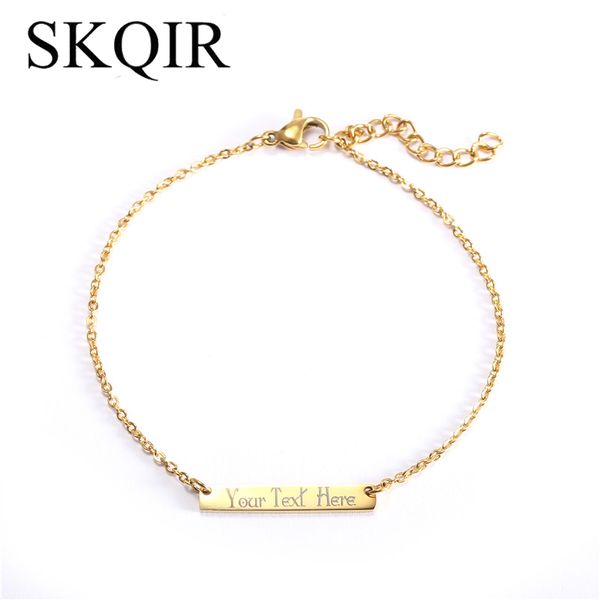 

skqir personality custom any name bracelets gold silver rose stainless steel jewelry personalized initial bracelets for women, Black