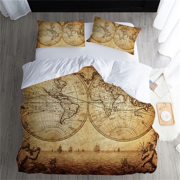 3d Retro Map Bedding Set Vintage Bed Set Duvet Cover Twin Full