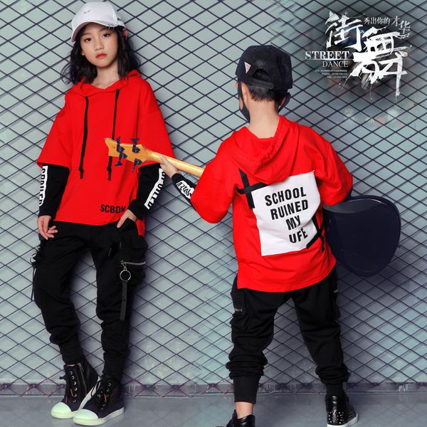 

new korean style hiphop dance clothes for kids boys girls women men children jazz hip hop suit street dancewear costumes, Black;red