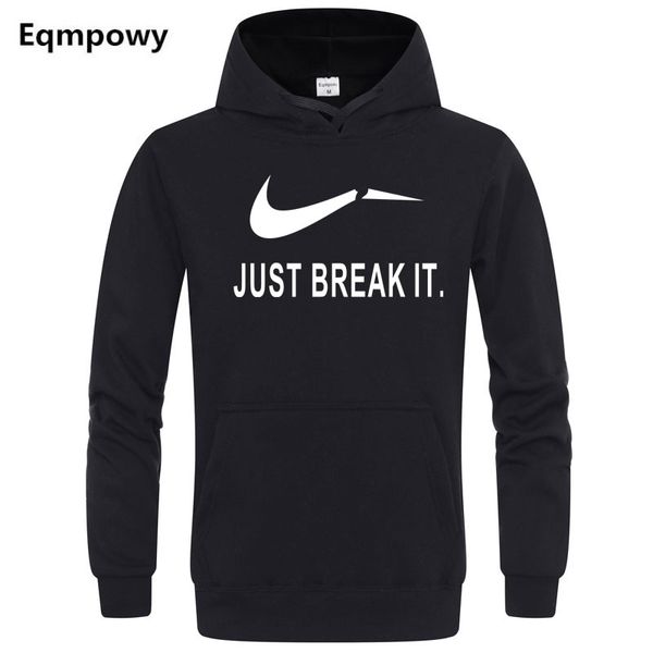

eqmpowy 2018 autumn winter casual brand long sleeved men hooded just break it hip-hop print hoodies sweatshirts clothing, Black