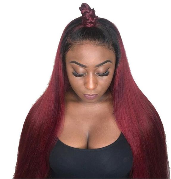13x6 Deep Part Lace Front Human Hair Wigs Pre Pluck Ombre 99j Red Burgundy Virgin Hair Wig Straight 1b Dark Root For Black Women Medium Length Wigs