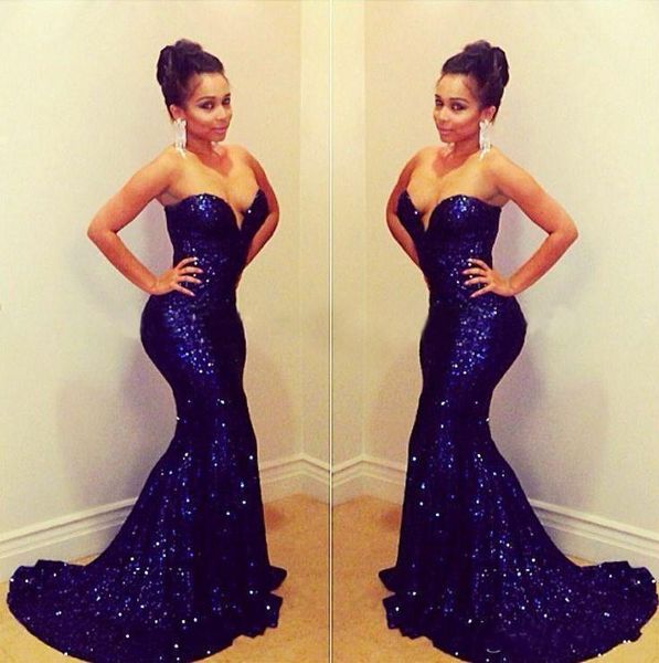 

sequined sweetheart strapless mermaid prom dresses sleeveless elegant evening gowns plus size custom made vestidos de festa, Black