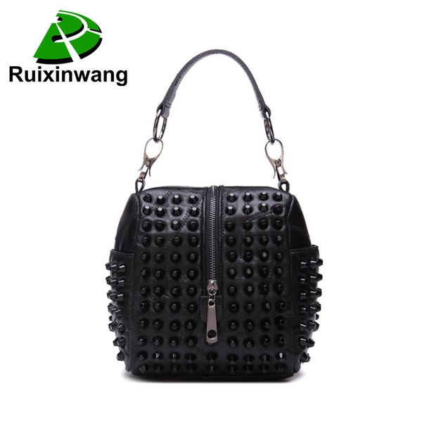 

luxury rivet women bags 2018 genuine new leather sheepskin messenger bags famous brands designer female handbag shoulder bag