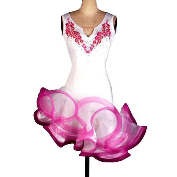 

latin dance dress women girls latin salsa dance competition dresses samba costumes 4 colors d0132 rhinestones appliques fluffy hem, Black;red
