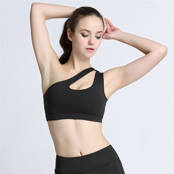 

women sports bras breathable one shoulder fashion comfort high impact yoga running fitness bras, White;black