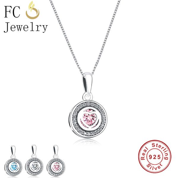 

fc jewelry 925 sterling silver pink blue clear cubic zirconia heart stone pendant necklaces for women chain choker trinket gift
