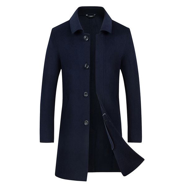 

2018 autumn winter fashion new men's casual woolen windbreaker / men's solid color wool blends coat trench jacket, Black
