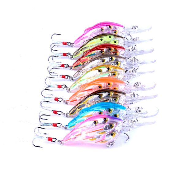 

infof 9pcs 2.95"/7.5cm 9.3g crankbait group fish swim bait 8 fishes plastic bionic wobbler fishing tackle shads # 6 feather hook