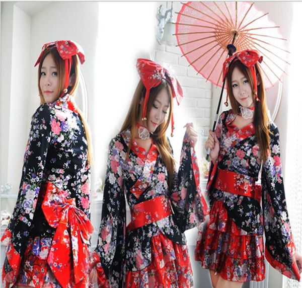 

new fashion lady lolita kimono skirt girl flower rose dress, Red